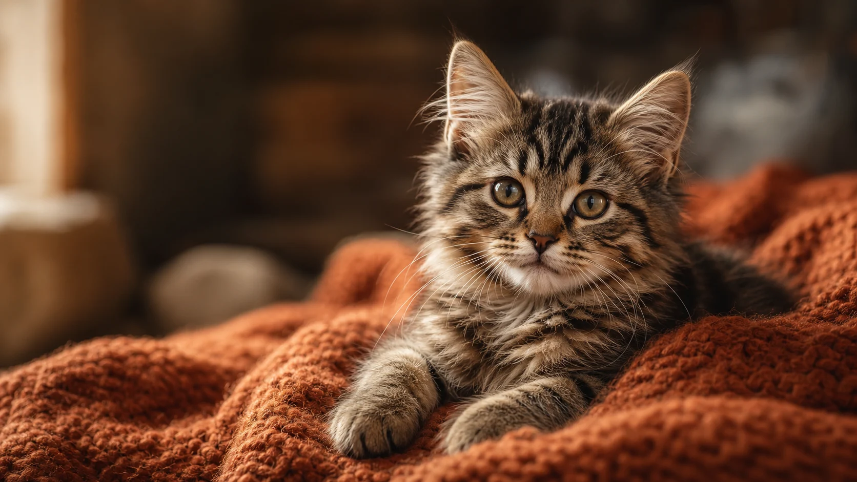 Котёнок на тёплом пледе